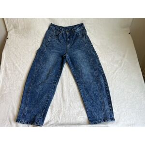 Midnight Blue Women's Cropped Denim High Waisted Strech Barrel Jeans sz M